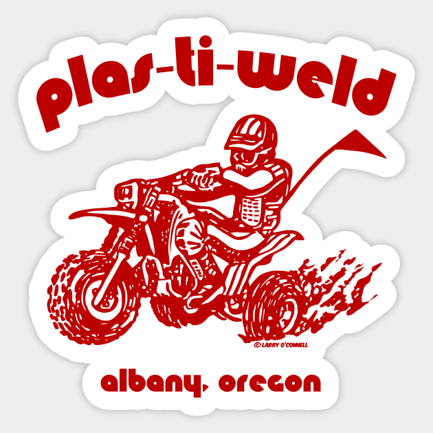 Plas-Ti-Weld Logo in dark red Sticker by Lawrence of Oregon